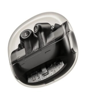 boAt Nirvana Crystl (2025 Launch), Transparent Case,Spatial Audio, ANC(~32dB), 100Hrs Battery,4Mics ENx,App Support, Bluetooth Earbuds, TWS Ear Buds Wireless Earphones with mic (Quantum Black)